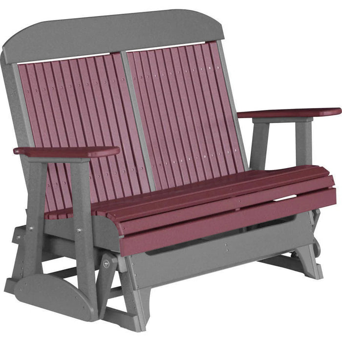 LuxCraft LuxCraft Cherry wood 4 ft. Recycled Plastic Highback Outdoor Glider Bench Cherrywood on Slate Highback Glider 4CPGCWS