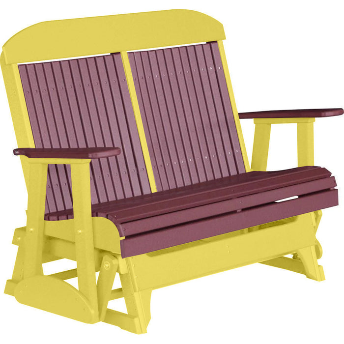 LuxCraft LuxCraft Cherry wood 4 ft. Recycled Plastic Highback Outdoor Glider Bench Cherrywood on Yellow Highback Glider 4CPGCWY