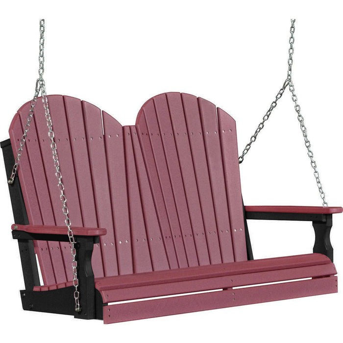 LuxCraft LuxCraft Cherry wood Adirondack 4ft. Recycled Plastic Porch Swing Cherry wood on Black / Adirondack Porch Swing Porch Swing 4APSCWB