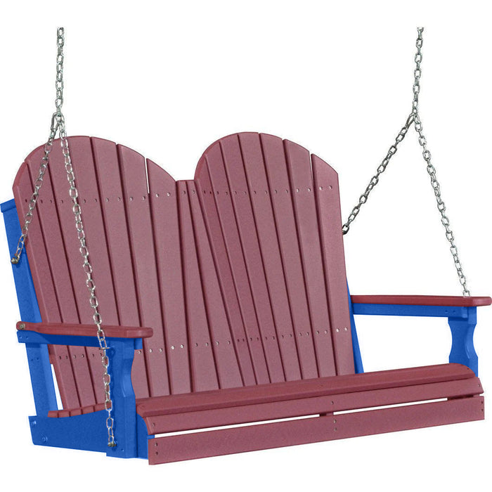 LuxCraft LuxCraft Cherry wood Adirondack 4ft. Recycled Plastic Porch Swing Cherrywood on Blue / Adirondack Porch Swing Porch Swing 4APSCWBL