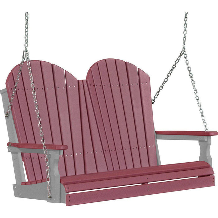 LuxCraft LuxCraft Cherry wood Adirondack 4ft. Recycled Plastic Porch Swing Cherrywood on Gray / Adirondack Porch Swing Porch Swing 4APSCWGR