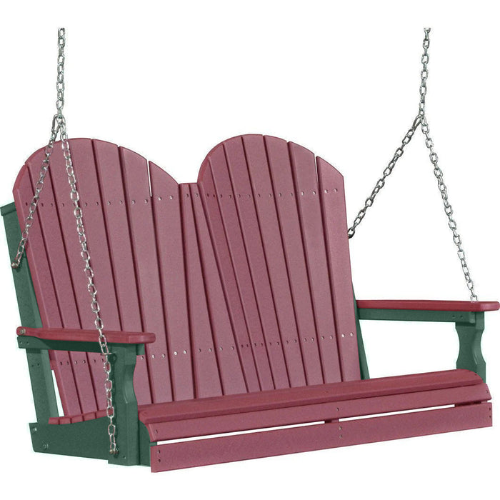 LuxCraft LuxCraft Cherry wood Adirondack 4ft. Recycled Plastic Porch Swing Cherrywood on Green / Adirondack Porch Swing Porch Swing 4APSCWG