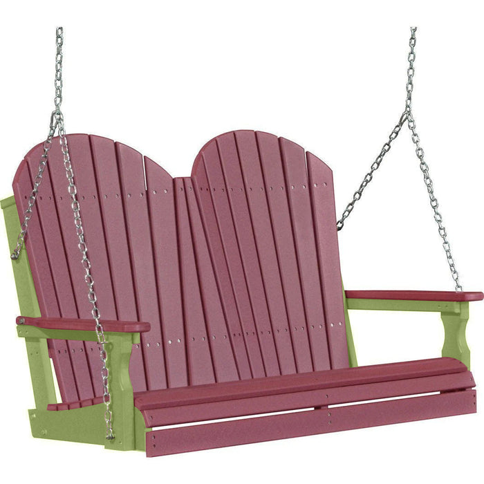 LuxCraft LuxCraft Cherry wood Adirondack 4ft. Recycled Plastic Porch Swing Cherrywood on Lime Green / Adirondack Porch Swing Porch Swing 4APSCWLG