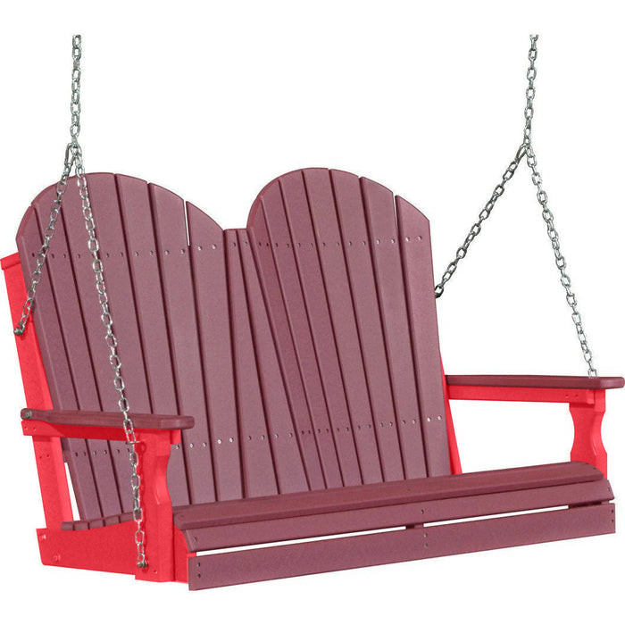 LuxCraft LuxCraft Cherry wood Adirondack 4ft. Recycled Plastic Porch Swing Cherrywood on Red / Adirondack Porch Swing Porch Swing 4APSCWR