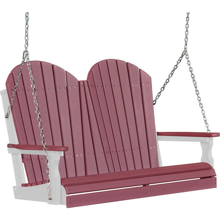 LuxCraft LuxCraft Cherry wood Adirondack 4ft. Recycled Plastic Porch Swing Cherrywood on White / Adirondack Porch Swing Porch Swing 4APSCWWH