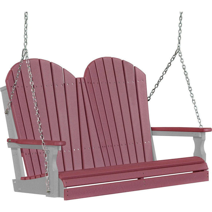 LuxCraft LuxCraft Cherry wood Adirondack 4ft. Recycled Plastic Porch Swing With Cup Holder Cherrywood on Dove Gray / Adirondack Porch Swing Porch Swing 4APSCWDG-CH