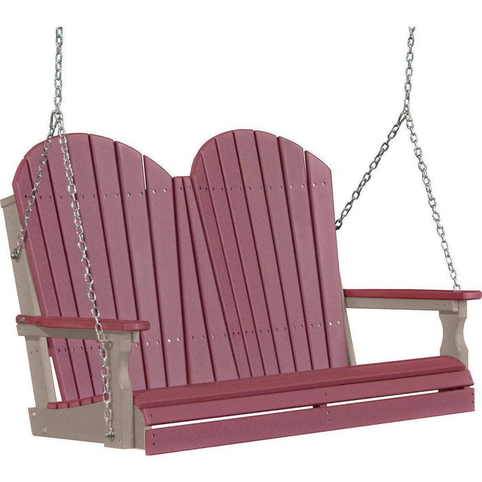 LuxCraft LuxCraft Cherry wood Adirondack 4ft. Recycled Plastic Porch Swing With Cup Holder Cherrywood on Weatherwood / Adirondack Porch Swing Porch Swing 4APSCWWW-CH