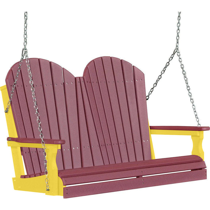 LuxCraft LuxCraft Cherry wood Adirondack 4ft. Recycled Plastic Porch Swing With Cup Holder Cherrywood on Yellow / Adirondack Porch Swing Porch Swing 4APSCWY-CH