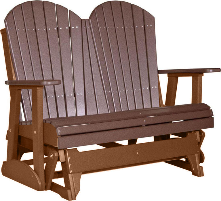 LuxCraft LuxCraft Chestnut Brown 4 ft. Recycled Plastic Adirondack Outdoor Glider With Cup Holder Chestnut Brown on Antique Mahogany Adirondack Glider 4APGCBRAM-CH