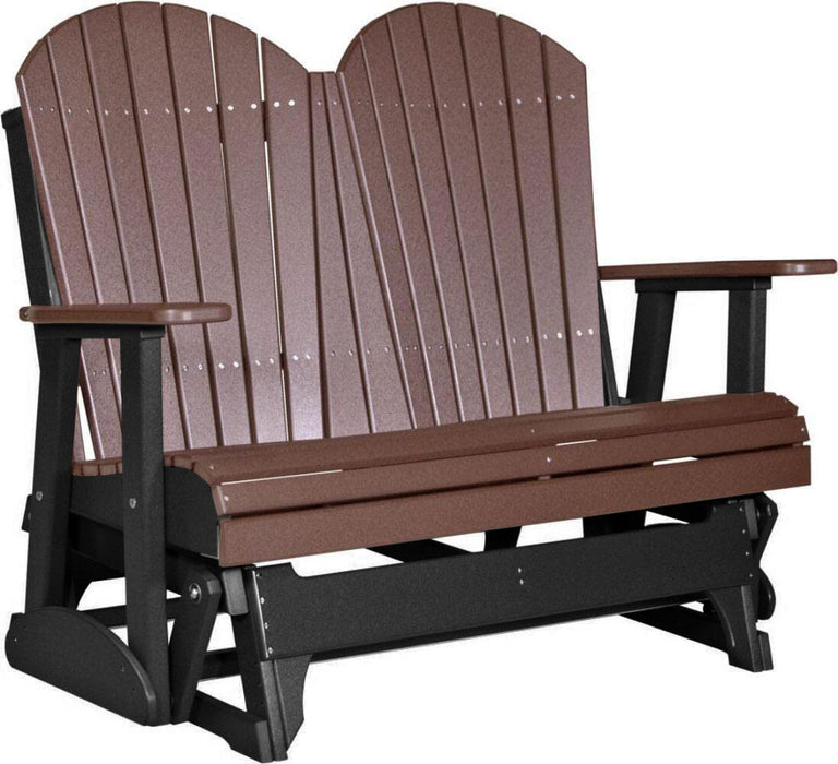 LuxCraft LuxCraft Chestnut Brown 4 ft. Recycled Plastic Adirondack Outdoor Glider With Cup Holder Chestnut Brown on Black Adirondack Glider 4APGCBRB-CH