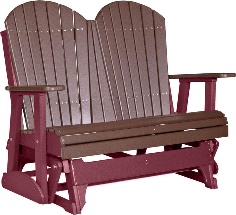 LuxCraft LuxCraft Chestnut Brown 4 ft. Recycled Plastic Adirondack Outdoor Glider With Cup Holder Chestnut Brown on Cherrywood Adirondack Glider 4APGCBRCW-CH