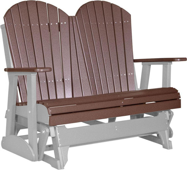 LuxCraft LuxCraft Chestnut Brown 4 ft. Recycled Plastic Adirondack Outdoor Glider With Cup Holder Chestnut Brown on Dove Gray Adirondack Glider 4APGCBRDG-CH