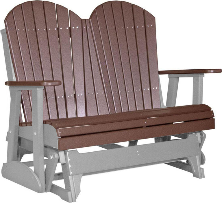 LuxCraft LuxCraft Chestnut Brown 4 ft. Recycled Plastic Adirondack Outdoor Glider With Cup Holder Chestnut Brown on Gray Adirondack Glider 4APGCBRGR-CH
