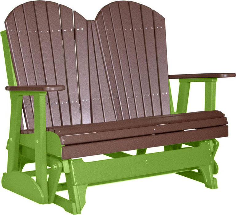 LuxCraft LuxCraft Chestnut Brown 4 ft. Recycled Plastic Adirondack Outdoor Glider With Cup Holder Chestnut Brown on Lime Green Adirondack Glider 4APGCBRLG-CH