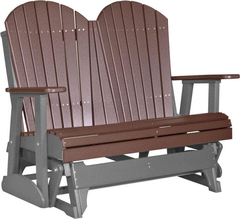 LuxCraft LuxCraft Chestnut Brown 4 ft. Recycled Plastic Adirondack Outdoor Glider With Cup Holder Chestnut Brown on Slate Adirondack Glider 4APGCBRS-CH