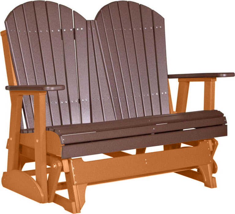 LuxCraft LuxCraft Chestnut Brown 4 ft. Recycled Plastic Adirondack Outdoor Glider With Cup Holder Chestnut Brown on Tangerine Adirondack Glider 4APGCBRT-CH