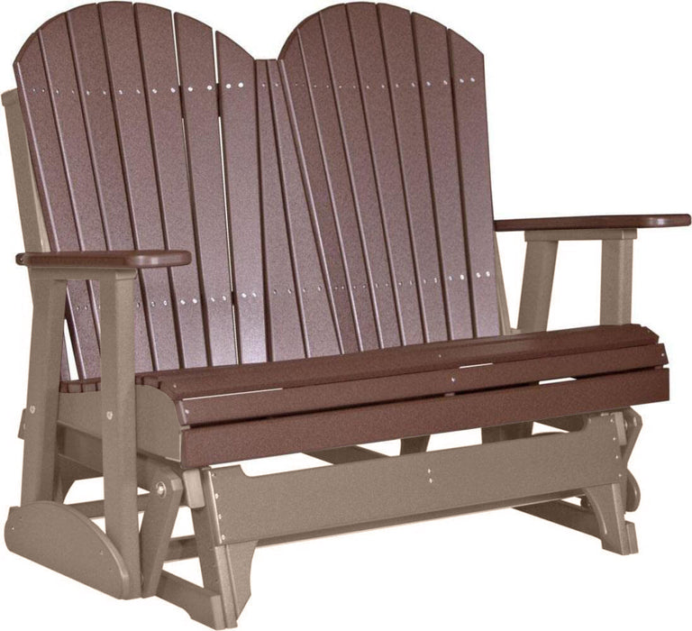 LuxCraft LuxCraft Chestnut Brown 4 ft. Recycled Plastic Adirondack Outdoor Glider With Cup Holder Chestnut Brown on Weatherwood Adirondack Glider 4APGCBRWW-CH