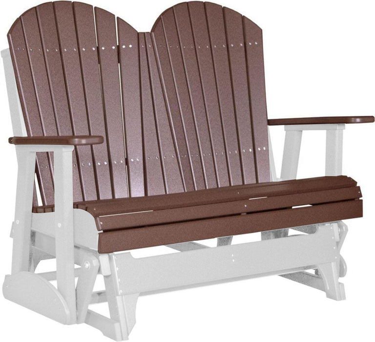 LuxCraft LuxCraft Chestnut Brown 4 ft. Recycled Plastic Adirondack Outdoor Glider With Cup Holder Chestnut Brown on White Adirondack Glider 4APGCBRWH-CH