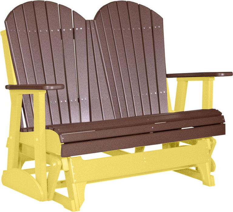 LuxCraft LuxCraft Chestnut Brown 4 ft. Recycled Plastic Adirondack Outdoor Glider With Cup Holder Chestnut Brown on Yellow Adirondack Glider 4APGCBRY-CH