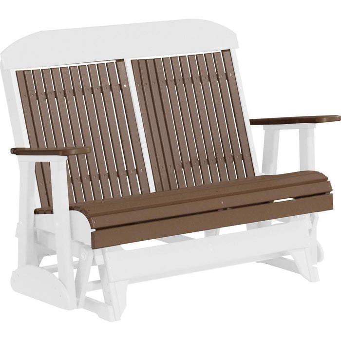 LuxCraft LuxCraft Chestnut Brown 4 ft. Recycled Plastic Highback Outdoor Glider Bench With Cup Holder Chestnut Brown on White Highback Glider 4CPGCBRWH-CH