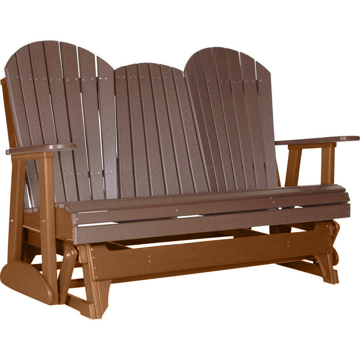 LuxCraft LuxCraft Chestnut Brown 5 ft. Recycled Plastic Adirondack Outdoor Glider With Cup Holder Chestnut Brown on Antique Mahogany Adirondack Glider 5APGCBRAM-CH