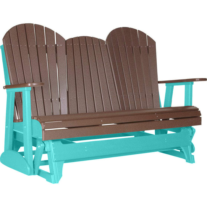LuxCraft LuxCraft Chestnut Brown 5 ft. Recycled Plastic Adirondack Outdoor Glider With Cup Holder Chestnut Brown on Aruba Blue Adirondack Glider 5APGCBRAB-CH
