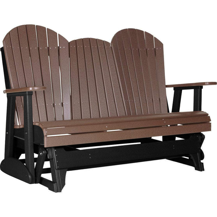 LuxCraft LuxCraft Chestnut Brown 5 ft. Recycled Plastic Adirondack Outdoor Glider With Cup Holder Chestnut Brown on Black Adirondack Glider 5APGCBRB-CH