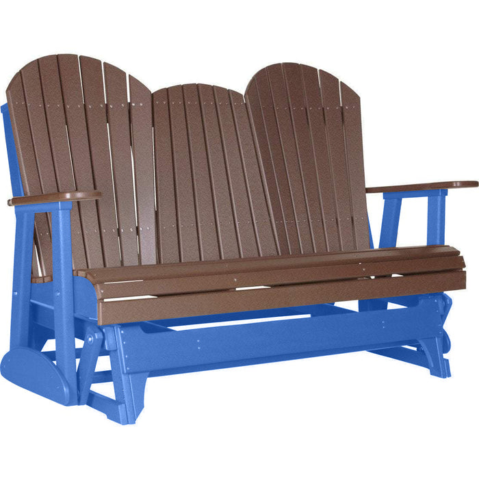 LuxCraft LuxCraft Chestnut Brown 5 ft. Recycled Plastic Adirondack Outdoor Glider With Cup Holder Chestnut Brown on Blue Adirondack Glider 5APGCBRBL-CH