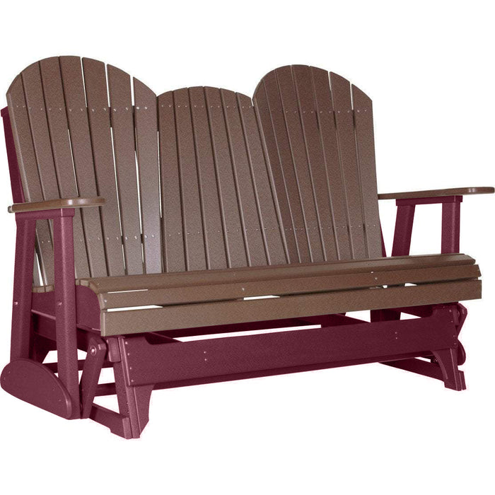 LuxCraft LuxCraft Chestnut Brown 5 ft. Recycled Plastic Adirondack Outdoor Glider With Cup Holder Chestnut Brown on Cherrywood Adirondack Glider 5APGCBRCW-CH