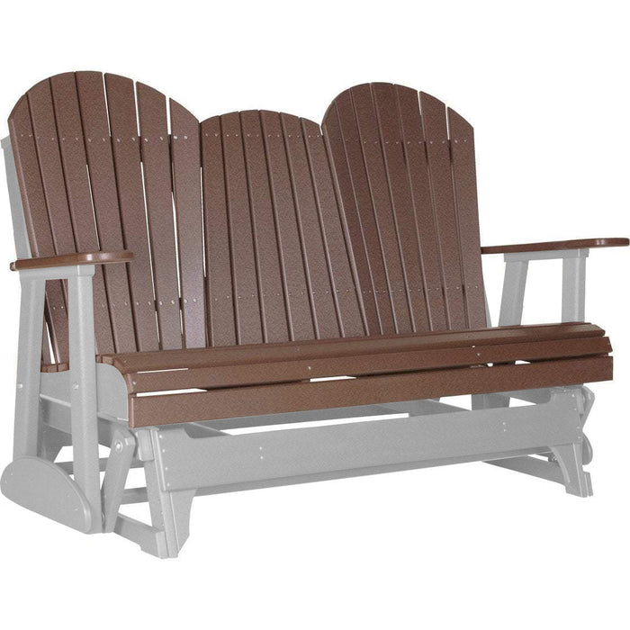 LuxCraft LuxCraft Chestnut Brown 5 ft. Recycled Plastic Adirondack Outdoor Glider With Cup Holder Chestnut Brown on Dove Gray Adirondack Glider 5APGCBRDG-CH