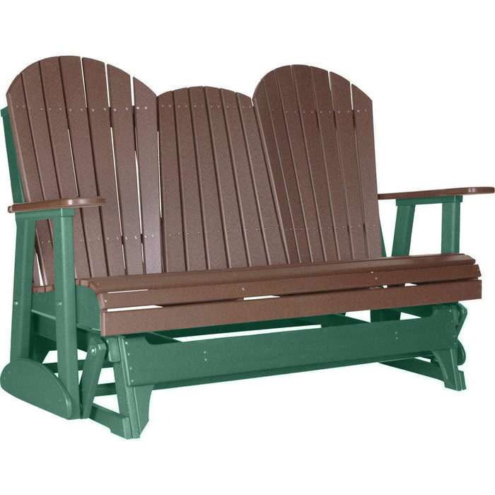 LuxCraft LuxCraft Chestnut Brown 5 ft. Recycled Plastic Adirondack Outdoor Glider With Cup Holder Chestnut Brown on Green Adirondack Glider 5APGCBRG-CH