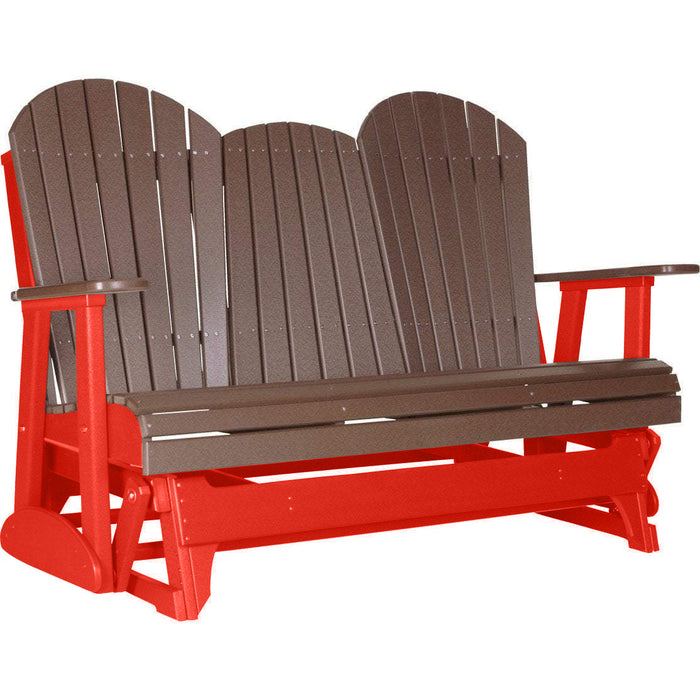 LuxCraft LuxCraft Chestnut Brown 5 ft. Recycled Plastic Adirondack Outdoor Glider With Cup Holder Chestnut Brown on Red Adirondack Glider 5APGCBRR-CH
