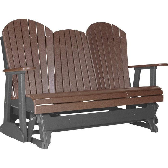 LuxCraft LuxCraft Chestnut Brown 5 ft. Recycled Plastic Adirondack Outdoor Glider With Cup Holder Chestnut Brown on Slate Adirondack Glider 5APGCBRS-CH