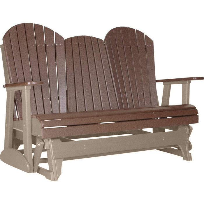 LuxCraft LuxCraft Chestnut Brown 5 ft. Recycled Plastic Adirondack Outdoor Glider With Cup Holder Chestnut Brown on Weatherwood Adirondack Glider 5APGCBRWW-CH