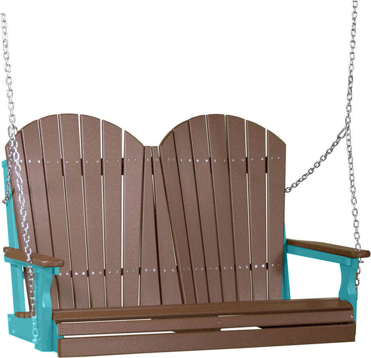 LuxCraft LuxCraft Chestnut Brown Adirondack 4ft. Recycled Plastic Porch Swing Chestnut Brown on Aruba Blue / Adirondack Porch Swing Porch Swing 4APSCBRAB