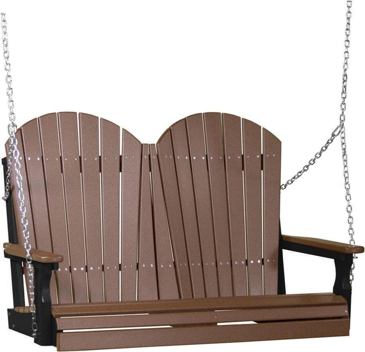 LuxCraft LuxCraft Chestnut Brown Adirondack 4ft. Recycled Plastic Porch Swing Chestnut Brown on Black / Adirondack Porch Swing Porch Swing 4APSCBRB