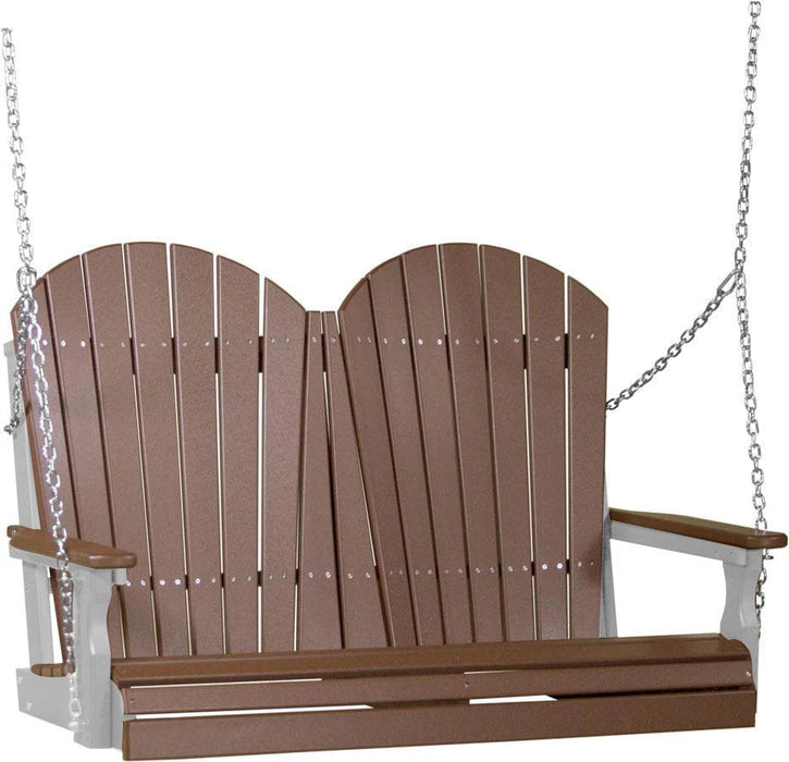 LuxCraft LuxCraft Chestnut Brown Adirondack 4ft. Recycled Plastic Porch Swing Chestnut Brown on Dove Gray / Adirondack Porch Swing Porch Swing 4APSCBRDG