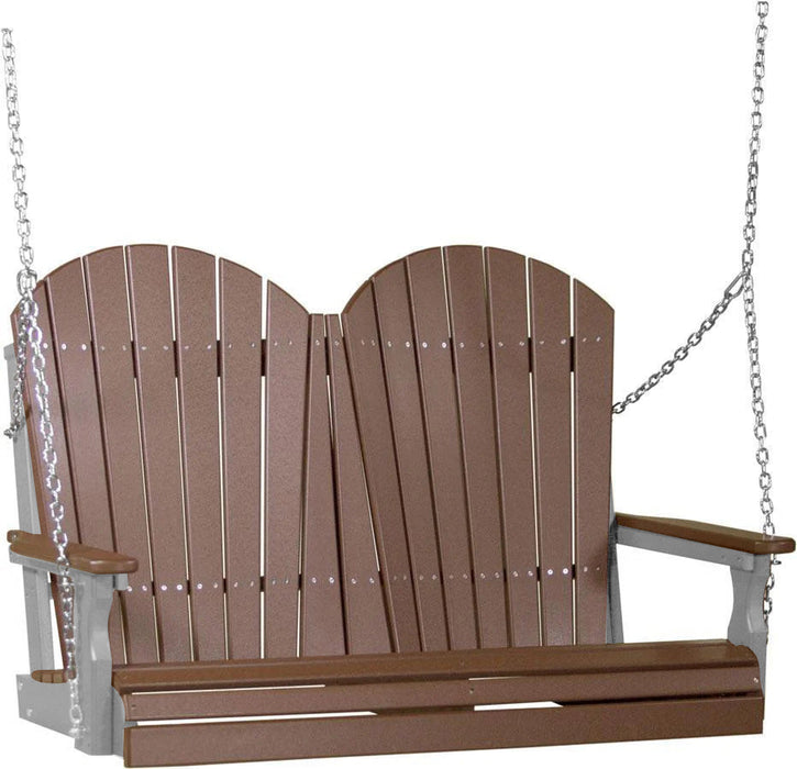 LuxCraft LuxCraft Chestnut Brown Adirondack 4ft. Recycled Plastic Porch Swing Chestnut Brown on Gray / Adirondack Porch Swing Porch Swing 4APSCBRGR