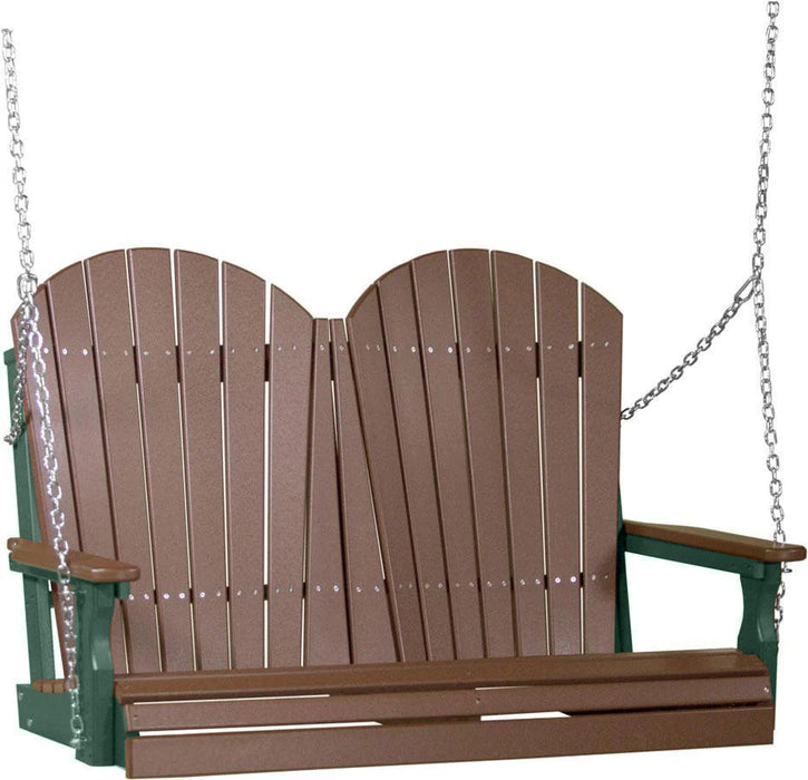 LuxCraft LuxCraft Chestnut Brown Adirondack 4ft. Recycled Plastic Porch Swing Chestnut Brown on Green / Adirondack Porch Swing Porch Swing 4APSCBRG