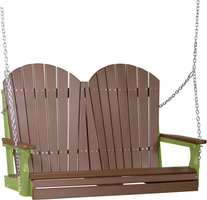 LuxCraft LuxCraft Chestnut Brown Adirondack 4ft. Recycled Plastic Porch Swing Chestnut Brown on Lime Green / Adirondack Porch Swing Porch Swing 4APSCBRLG