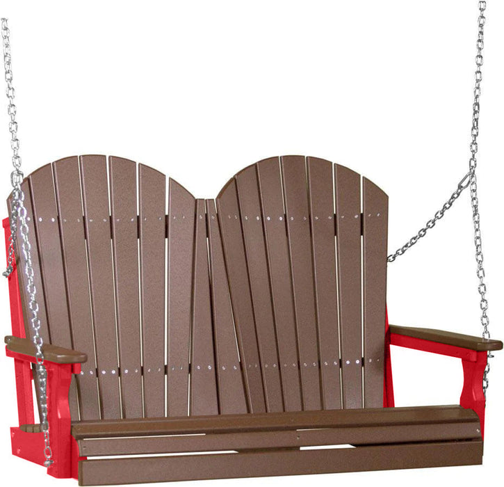 LuxCraft LuxCraft Chestnut Brown Adirondack 4ft. Recycled Plastic Porch Swing Chestnut Brown on Red / Adirondack Porch Swing Porch Swing 4APSCBRR