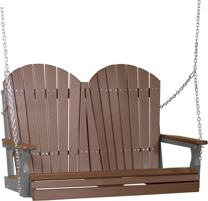 LuxCraft LuxCraft Chestnut Brown Adirondack 4ft. Recycled Plastic Porch Swing Chestnut Brown on Slate / Adirondack Porch Swing Porch Swing 4APSCBRS