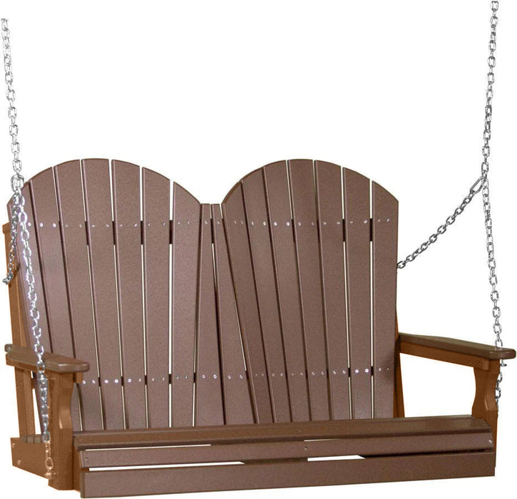 LuxCraft LuxCraft Chestnut Brown Adirondack 4ft. Recycled Plastic Porch Swing With Cup Holder Chestnut Brown on Antique Mahogany / Adirondack Porch Swing Porch Swing 4APSCBRAM-CH
