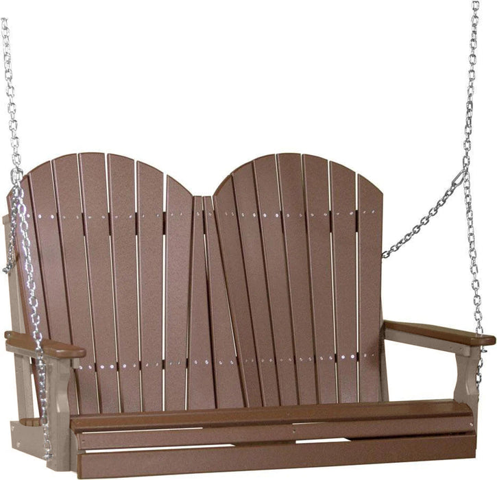 LuxCraft LuxCraft Chestnut Brown Adirondack 4ft. Recycled Plastic Porch Swing With Cup Holder Chestnut Brown on Weatherwood / Adirondack Porch Swing Porch Swing 4APSCBRWW-CH