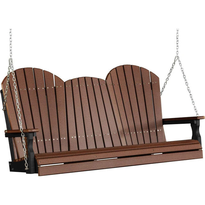 LuxCraft LuxCraft Chestnut Brown Adirondack 5ft. Recycled Plastic Porch Swing Chestnut Brown on Black / Adirondack Porch Swing Porch Swing 5APSCBRB