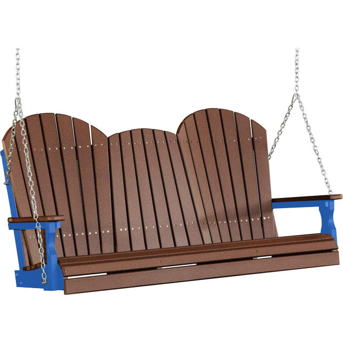 LuxCraft LuxCraft Chestnut Brown Adirondack 5ft. Recycled Plastic Porch Swing Chestnut Brown on Blue / Adirondack Porch Swing Porch Swing