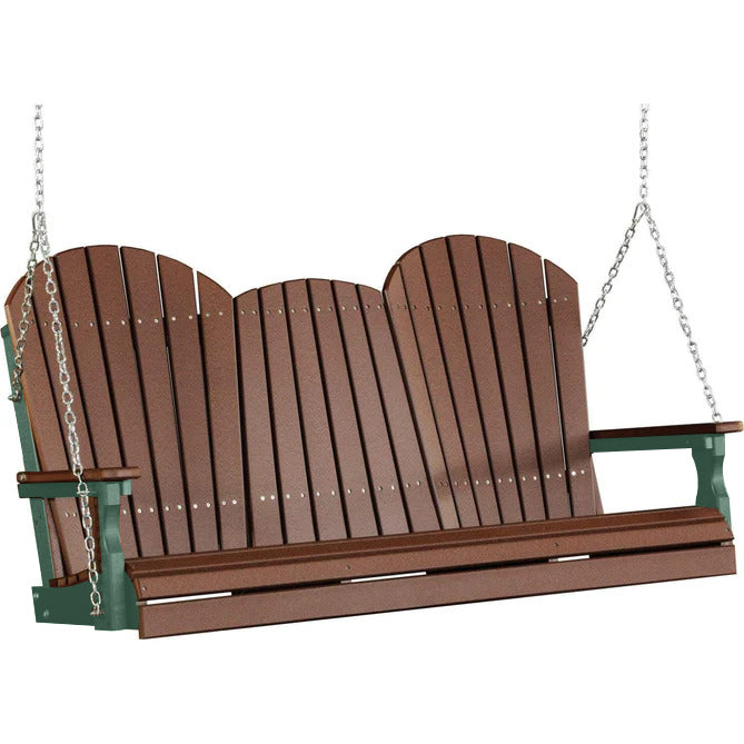 LuxCraft LuxCraft Chestnut Brown Adirondack 5ft. Recycled Plastic Porch Swing Chestnut Brown on Green / Adirondack Porch Swing Porch Swing