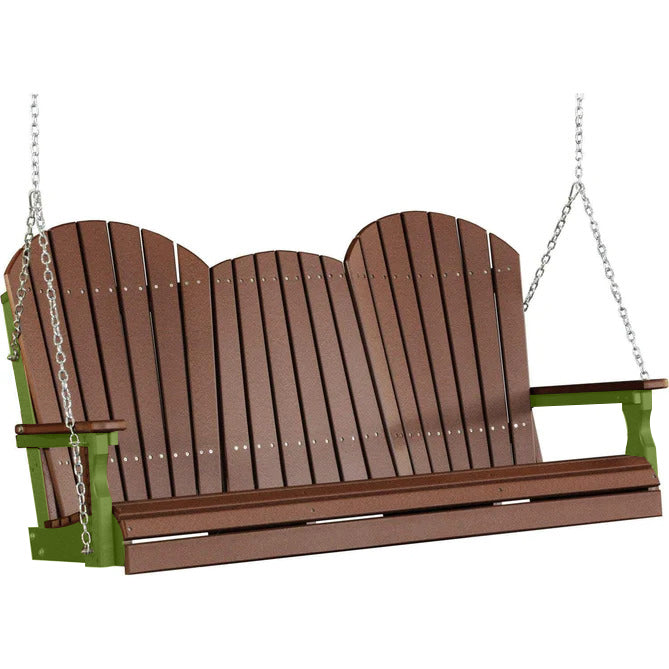 LuxCraft LuxCraft Chestnut Brown Adirondack 5ft. Recycled Plastic Porch Swing Chestnut Brown on Lime Green / Adirondack Porch Swing Porch Swing