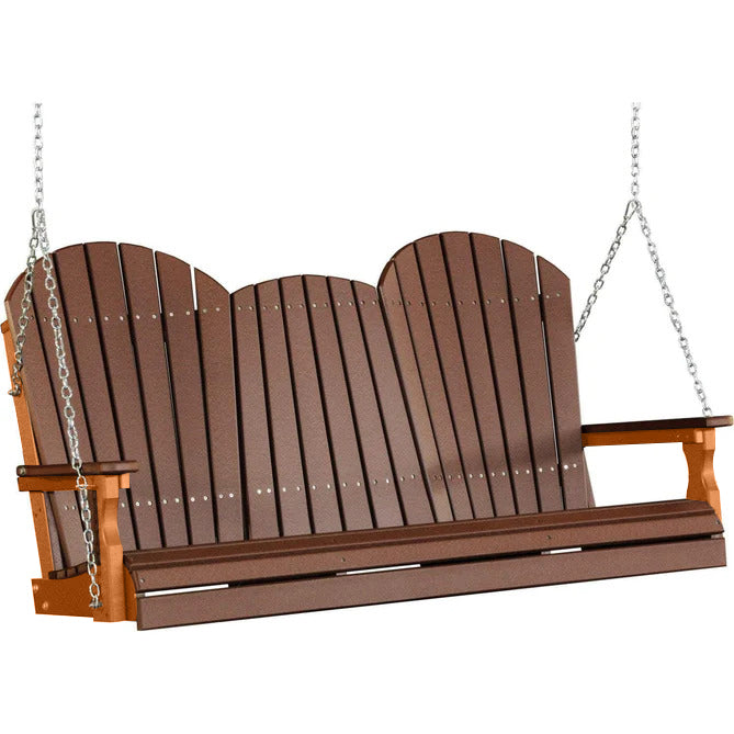 LuxCraft LuxCraft Chestnut Brown Adirondack 5ft. Recycled Plastic Porch Swing Chestnut Brown on Tangerine / Adirondack Porch Swing Porch Swing