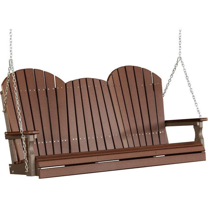 LuxCraft LuxCraft Chestnut Brown Adirondack 5ft. Recycled Plastic Porch Swing With Cup Holder Chestnut Brown on Weatherwood / Adirondack Porch Swing Porch Swing